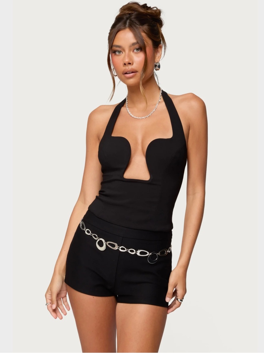 Edikted Stassy Abstract Cutout Halter Top Black